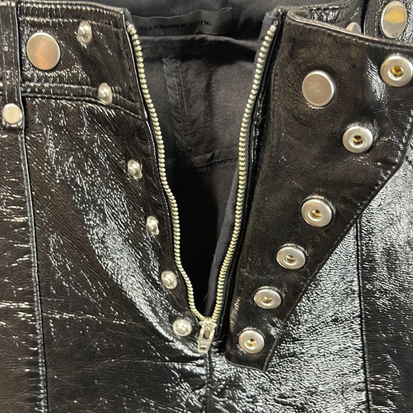 Alexander Wang Leather Pants Zipper Ankle Silvertone Disk Snaps 5-Pocket Style - Picture 9 of 14